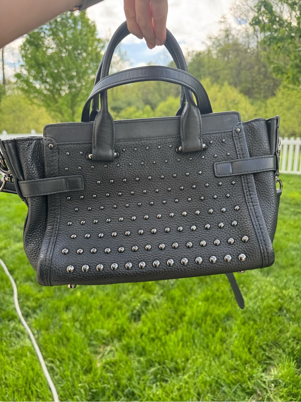 Coach Black Studded Leather Satchel - Picture 2 of 4